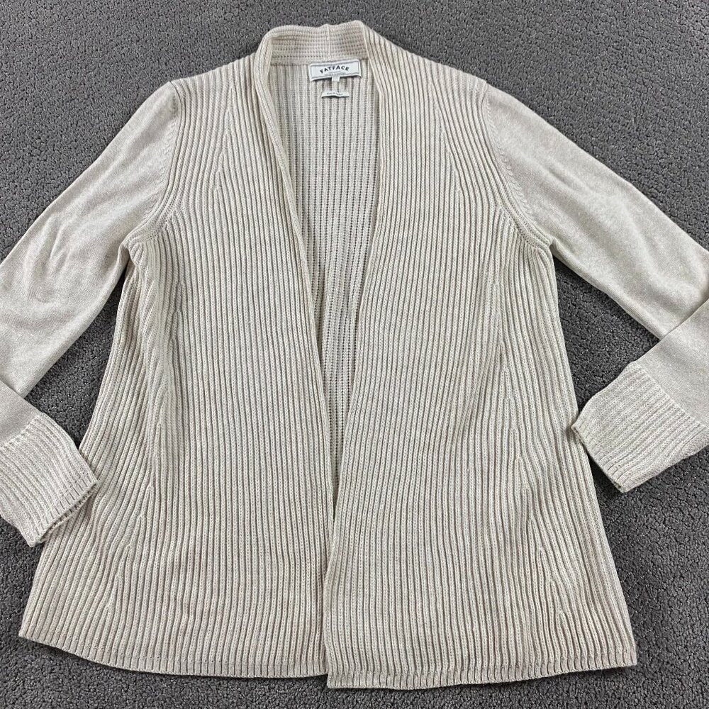 Fat Face Cardigan Sweater Women's Size 14 Ivory Open Front Ribbed